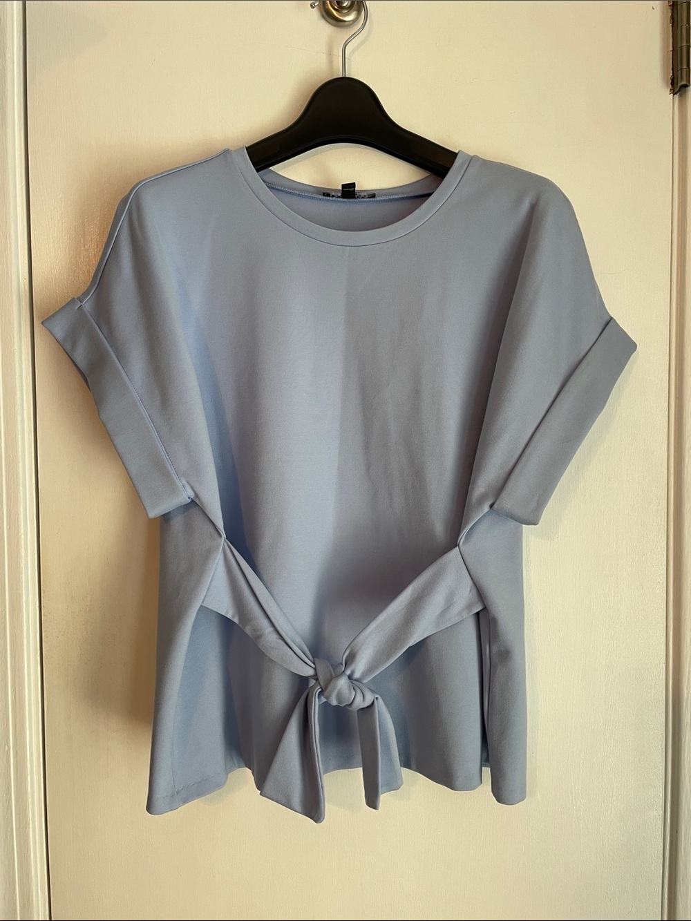 Express Light Blue Short Sleeve Tie-Front Tee